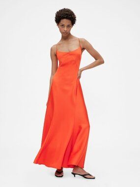 NWT GAP Studio Zac Posen Designer Women Size 10 Orange Satin Slip Maxi Dress NEW